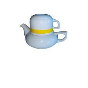 TOSCANY Teapot and Cup Service for One White & yellow Vintage MCM made in Japan